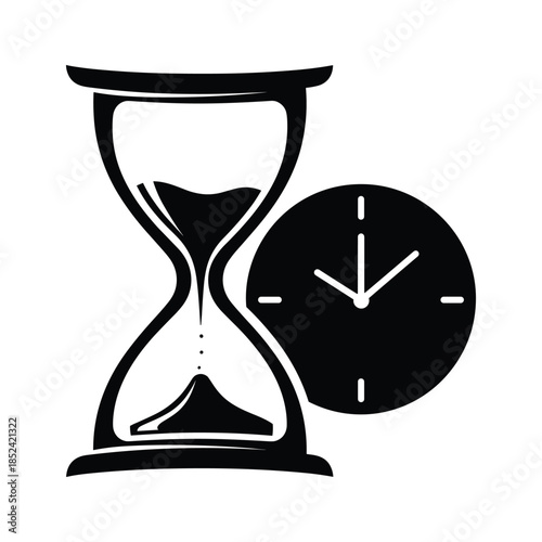 Time management concept with hourglass and clock