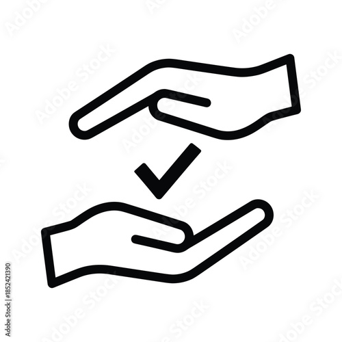 Hand giving or receiving with checkmark symbol
