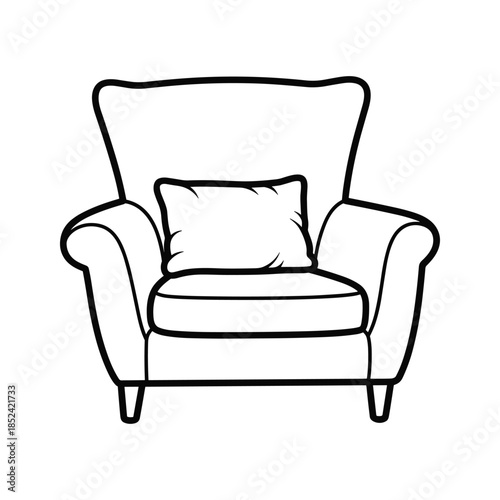 Comfortable armchair with pillow on white background