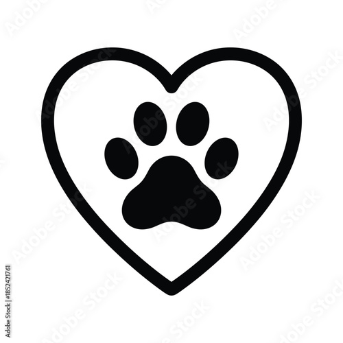 Paw print inside heart symbolizing love for pets