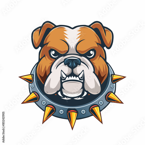 Fierce bulldog head illustration with golden spiked collar for mascot and logo design
