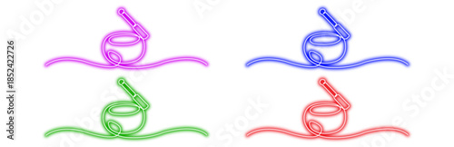 Vibrant set of continuous line art neon mortar and pestle icons, representing pharmaceutical, medical, and chemistry for modern health, wellness, and laboratory use.