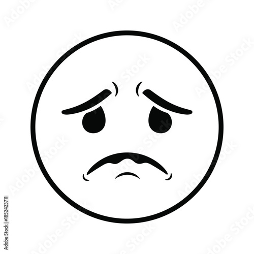 Unhappy black emoticon face illustration on white