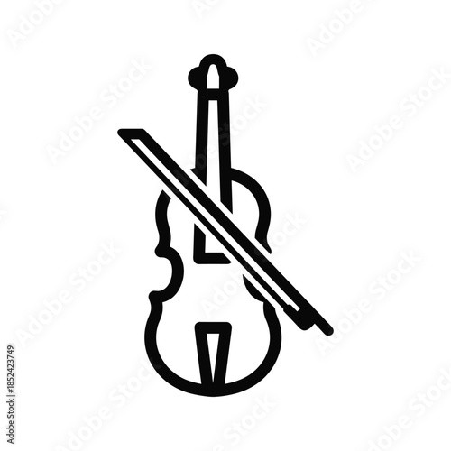 Black silhouette violin and bow on white background