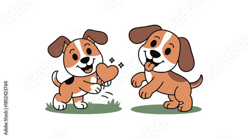 Two adorable puppies sharing a heart, representing love and friendship.