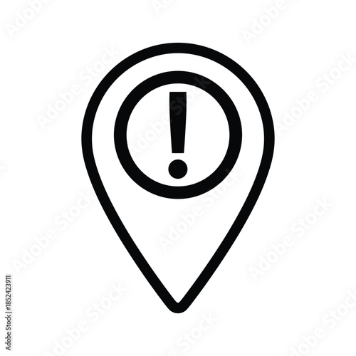 Map Pin Icon with Exclamation Mark Alert Symbol