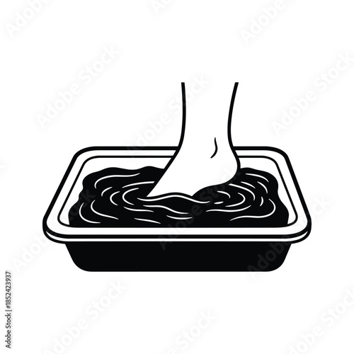 Foot in mud bath black and white illustration