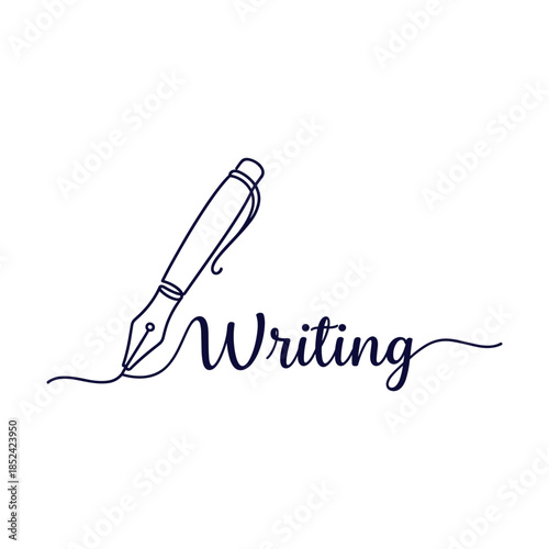 Elegant Line Art - Fountain Pen and the Word Writing.