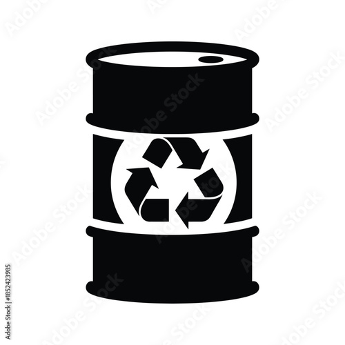 Black recycle barrel icon on white background