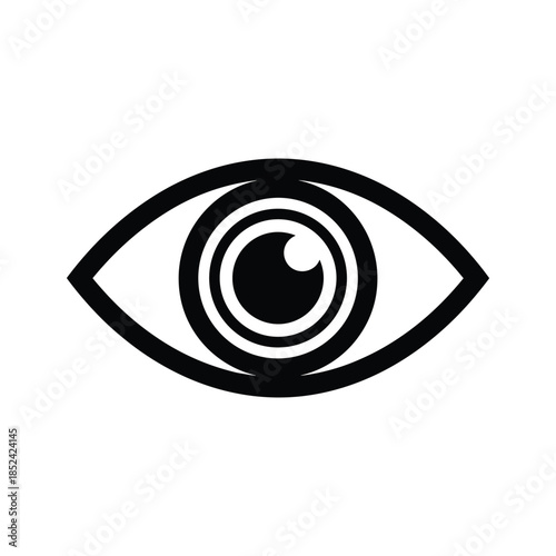 Black and white illustration of an eye with crescent moon in pupil