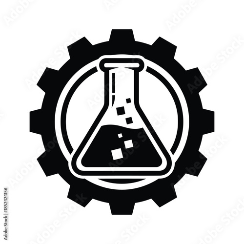 Laboratory Flask Inside Gear Silhouette