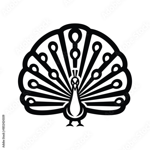 Black peacock silhouette isolated on white background