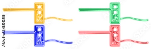 A vibrant set of four colorful neon traffic light icons in a modern continuous line art style, illustrating concepts of control, safety, and urban guidance for web and app design.