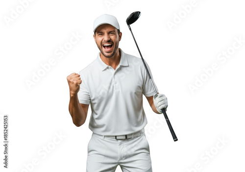 Man celebrating a golf win isolated on transparent background