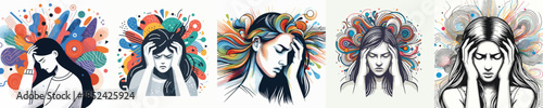 VECTOR WOMAN HAVING A HEADACHE WHITE BACKGROUND