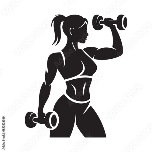 Strong Fitness Woman Silhouette Illustration