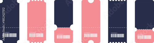 Ticket icon collection. Admit one coupon set for cinema, concert, theater, event, or party. Vintage and modern ticket designs with stars and labels