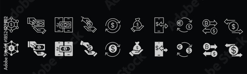 Money transfer icon set. Currency exchange and payment symbol. Vector illustration.