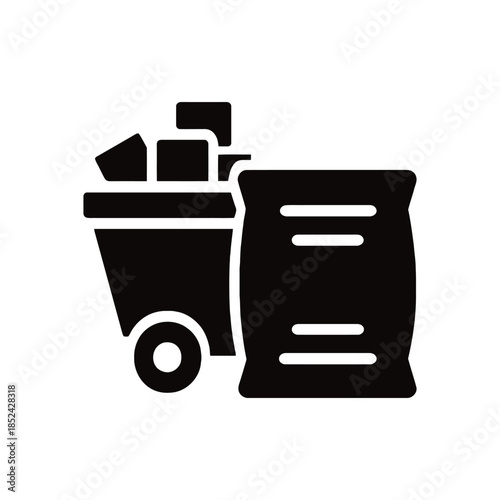 Black trash can with bag of garbage