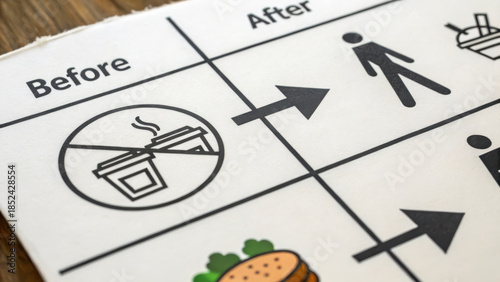 Intermittent Fasting Success Concept. Before and after progress symbols using simple graphics, illustrating change and improvement