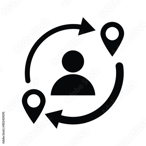 icon of a person with location pins and arrows around