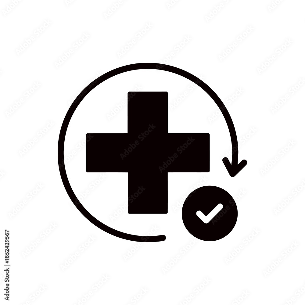 Fototapeta premium Medical cross with checkmark and circular arrow