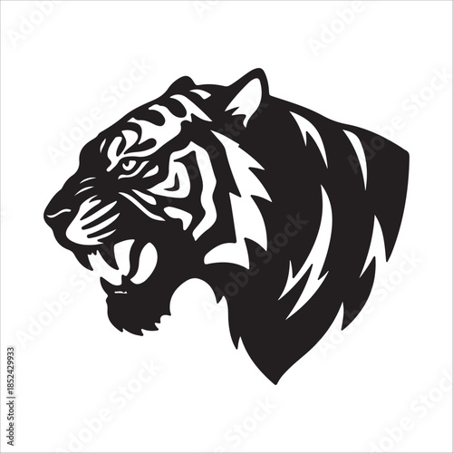 Tiger Head Tattoo Style Vector Illustration of a Wild Feline Predator