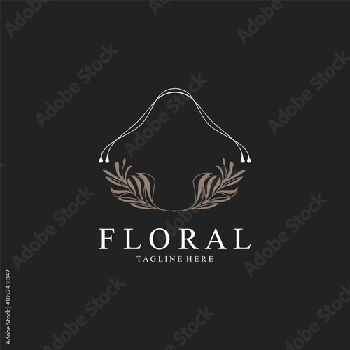 Floral frame round shape emblem logo leave circle style boutique background