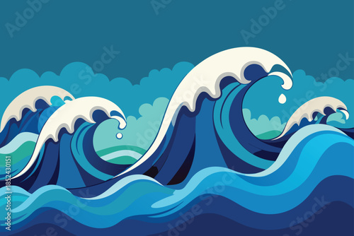Wallpaper Mural Stylized Ocean Wave Illustration Torontodigital.ca
