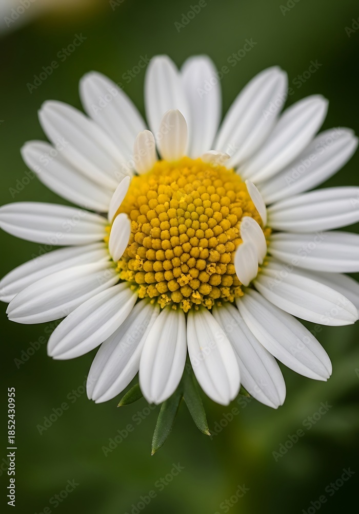 Fototapeta premium Elegant white daisy in full bloom against softly blurred green background