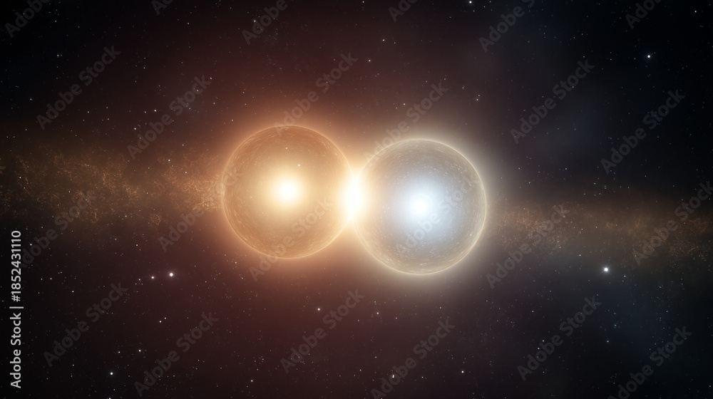 Naklejka premium Binary Star System in Deep Space with Balanced Starlight