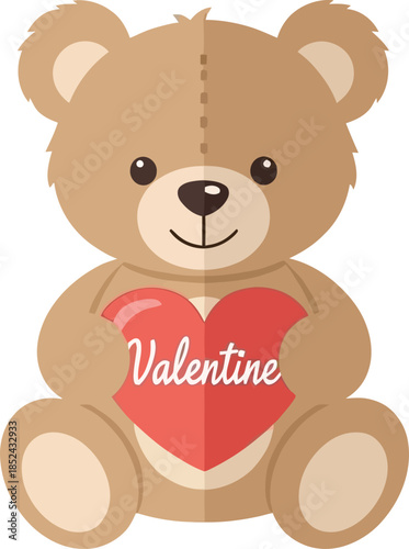 Adorable Teddy Bear Holding Heart-Shaped Valentine's Day Card.