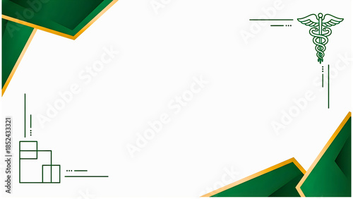 Professional medical-themed certificate background featuring green geometric accents and healthcare symbols. Clean white center space, ideal for medical awards, training certificates, and healthcare d