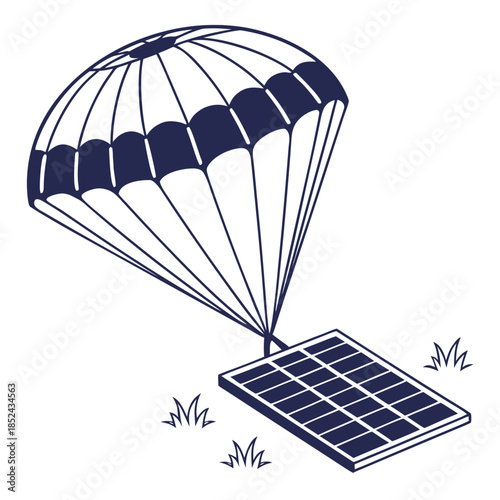 Solar panel with parachute hovering above ground floating