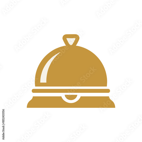 Golden Cloche Illustration Depicting Restaurant Service and Culinary Presentation.