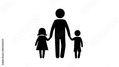 Silhouette of a father holding hands with his son and daughter