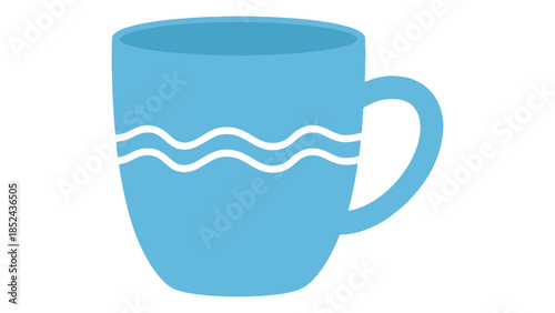 A simple blue ceramic mug with white wavy lines, perfect for morning coffee or tea.