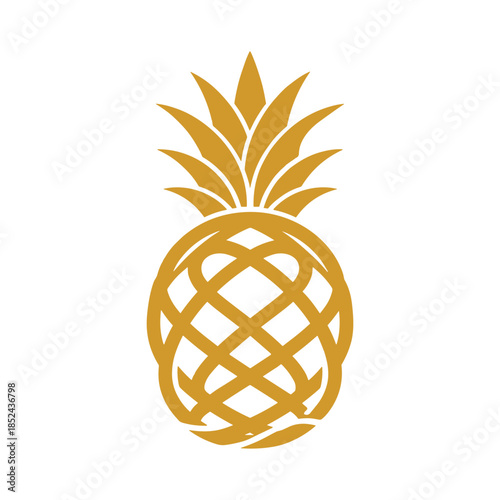 Golden Pineapple Silhouette - Tropical Fruit Icon with Geometric Pattern.