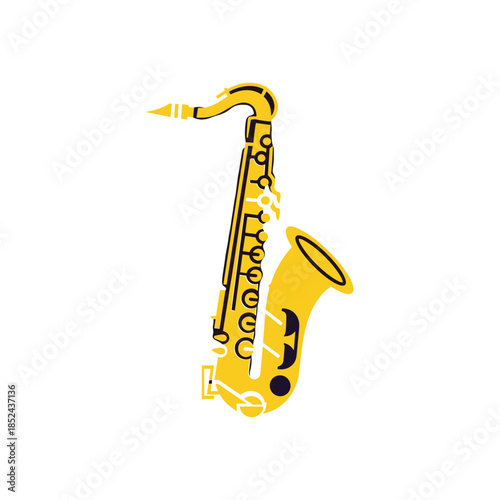 Golden saxophone illustration isolated on white background musical instrument design.