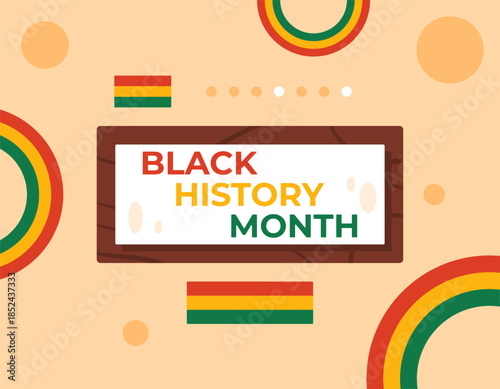 Black History Month banner or greeting concept. Happy Black History Month. Celebration, festival, or event, commemoration, important day. Flat style. Orange background with red, yellow, and green