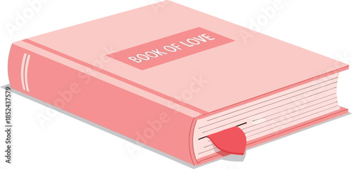 Classic Red Hardcover Book with Bookmark on Simple Background.