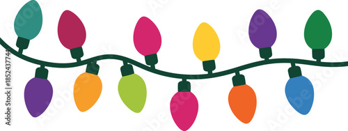 A cheerful strand of colorful holiday lights with various bright bulbs creates a festive atmosphere