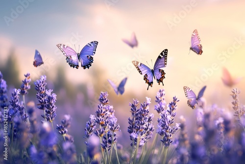 A serene meadow bathed in the soft glow of a setting sun, where wildflowers sway gently in the breeze and butterflies flit about, their iridescent wings catching the last rays of sunlight.