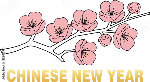 Illustration of Cherry Blossoms Celebrating Chinese New Year Vector 