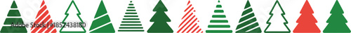 A delightful array of stylized Christmas trees in festive red and green standing in a row