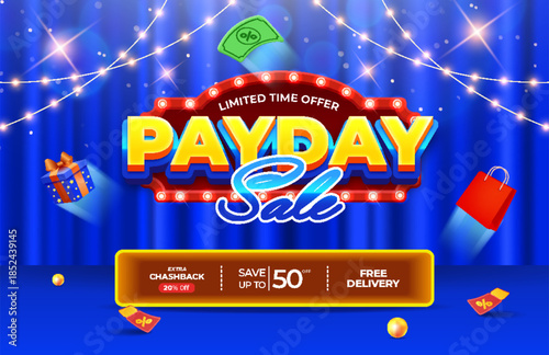 Payday Discount Sale Banner with Gift and Shopping Icons