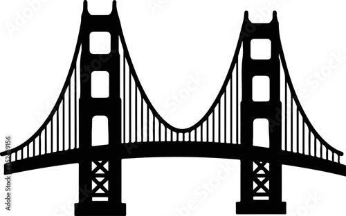 A striking black silhouette vector illustration of the iconic golden gate bridge, highlighting its symmetrical towers, symbolizing the famous san francisco landmark.