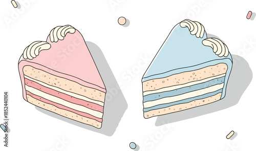 Pastel Colored Slice Cake Illustrations with Soft Shadows.