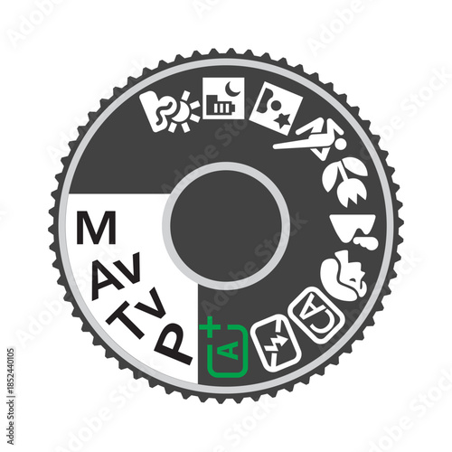 Digital camera mode dial button. Editable EPS 10 vector illustration.