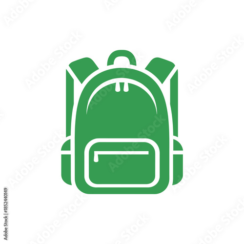 Green backpack icon representing school supplies and travel essentials for students.